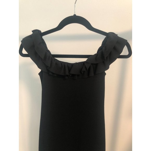 NWOT ZARA BLACK OFF SHOULDER RUFFLE BODYCON DRESS - Picture 6 of 8